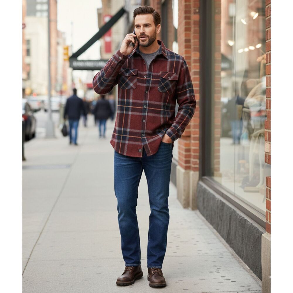Freedom Foundry Mens Red Plaid Fleece Shirt Metal Buttons Reinforced Collar 3XL